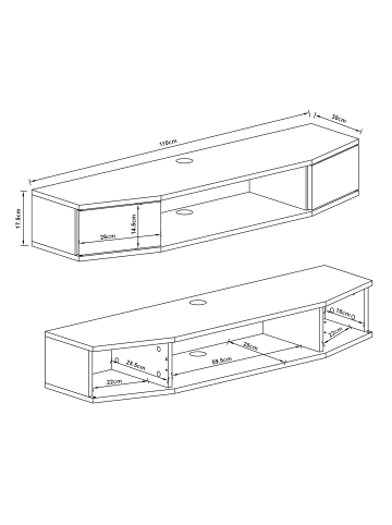 en.casa TV-Wandregal Tørring in Grau (H)17.5cm (B)110cm (T)30cm