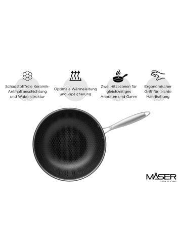 Mäser Wok 30 cm, Edelstahl Hestia Keramik in Silber / Schwarz