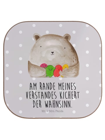 Mr. & Mrs. Panda Glas-Untersetzer Bär Gefühl mit Spruch in Grau Pastell