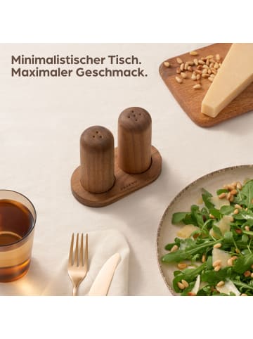Praknu Salz und Pfefferstreuer aus Akazienholz mit Untersetzer -