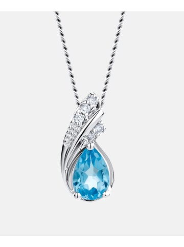 Diamant L'éternel Halskette mit Anhänger 585 Weißgold 0.43 Karat Diamant mit Topas in Silbe
