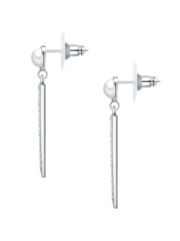 Lulu & Jane Perlen-Ohrstecker aus Messing mit Zirkonia und Muschelkernperle in silber