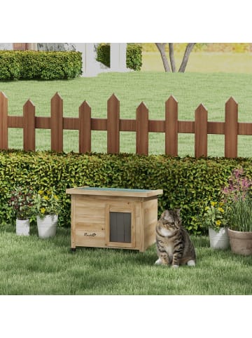 Pawhut Katzenhaus Gelb Tannenholz