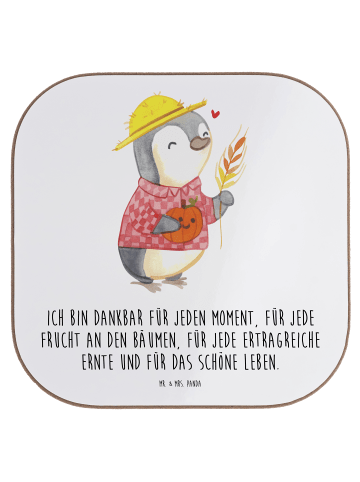 Mr. & Mrs. Panda Gartenuntersetzer Erntedankfest Pinguin mit Spruch in Weiß