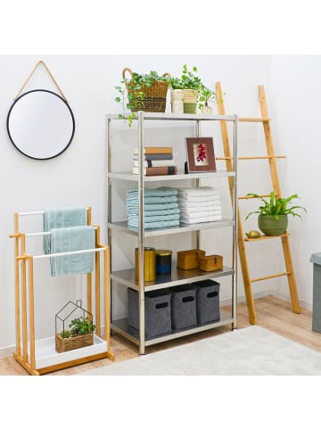 shelfr Schwerlast Metallregal Salva aus Edelstahl mit 5 Ebenen in Silber