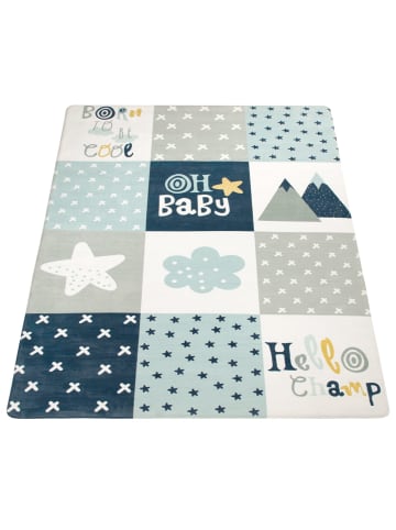 KADIMA DESIGN Kinderteppich waschmaschinenwaschbar Patchwork Kinderzimmer in Blau