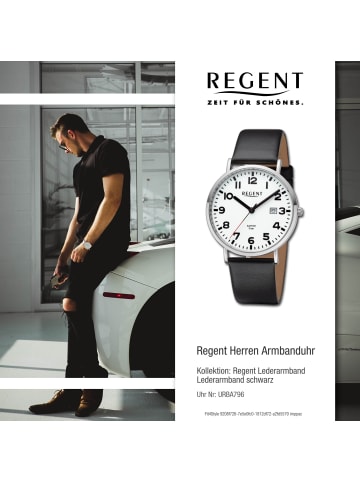 Regent Armbanduhr-Analog schwarz mittel (ca. 39,3mm) Regent Lederarmband