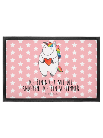 Mr. & Mrs. Panda Bodenmatte Einhorn Herz mit Spruch in Rot Pastell