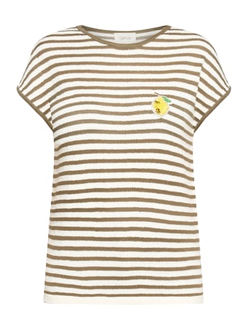 CARTOON Rundhals-Shirt mit Streifen in Cream/Khaki