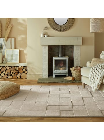 KADIMA DESIGN Wollteppich Schachbrett, Karos, Wohnzimmer schmutzabweisend in Beige