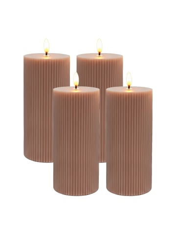 relaxdays 4 x LED Kerzen in Altrosa - (H)18 x Ø 7,5 cm
