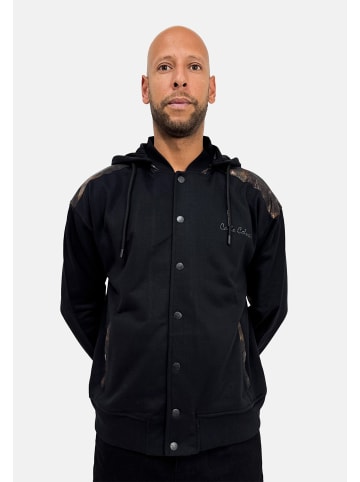 Carlo Colucci Kapuzenjacke Oversize Druckknöpfe Rückenprint in Schwarz