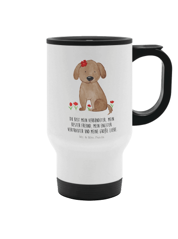 Mr. & Mrs. Panda Thermobecher Auto Hund Dame mit Spruch in Weiß