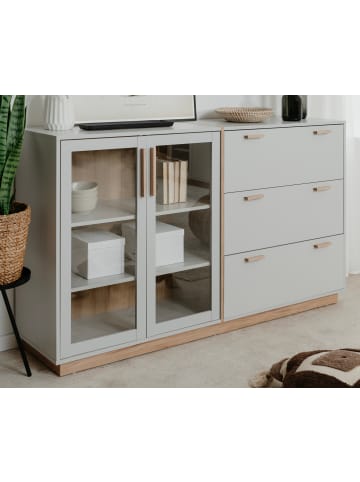 Furn.Design Sideboard grau, Hickory Walnuss 163 cm, Kommode mit Glastüren