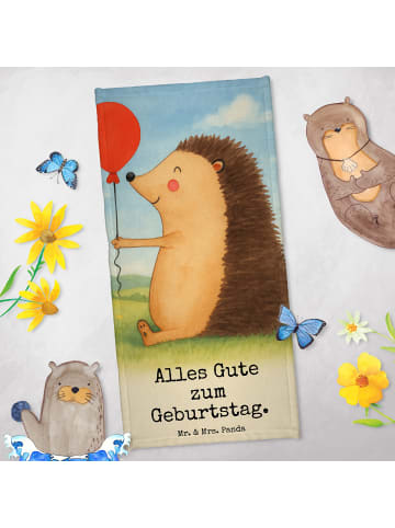 Mr. & Mrs. Panda Badetuch Igel Luftballon Design mit Spruch in Gelb Pastell