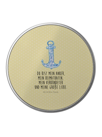 Mr. & Mrs. Panda Dose Anker Blau mit Spruch in Gelb Pastell