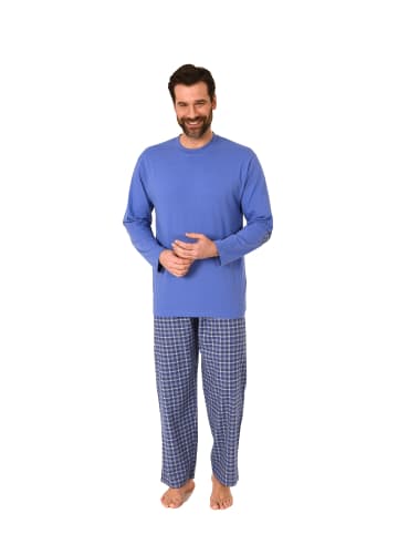 NORMANN Schlafanzug Pyjama lang Flanell Hose in blau