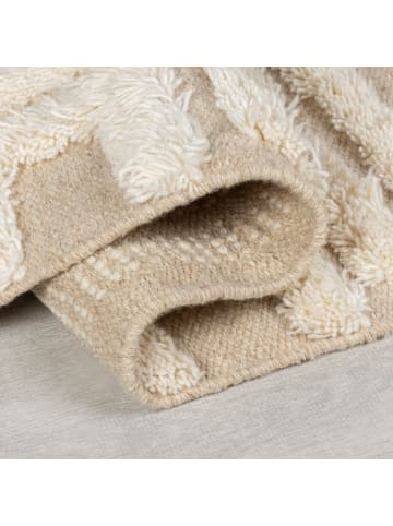 KADIMA DESIGN Wollteppich, Hoch-Tief Struktur Geometrisch, mit Fransen, Wohnzimmer in Beige