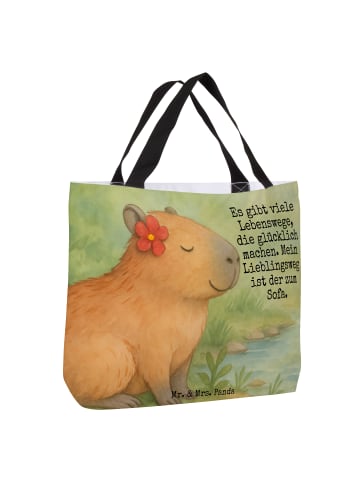 Mr. & Mrs. Panda Einkaufsbeutel Capybara Blume Design mit Spruch in Weiß