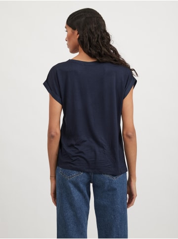 Vila Satin Blusen T-Shirt Kurzarm Basic Top Glänzend VIELLETTE in Navy