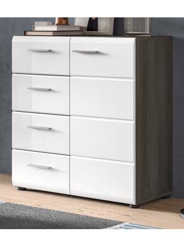 Inn.Furn Kommode weiß Hochglanz, grau 80 cm, Sideboard mit Schubkästen