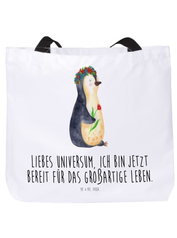 Mr. & Mrs. Panda Tote Bag Pinguin Blumen mit Spruch in Weiß