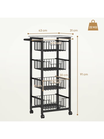 HOMCOM Küchenwagen in Schwarz 49,5L x 31B x 91H cm