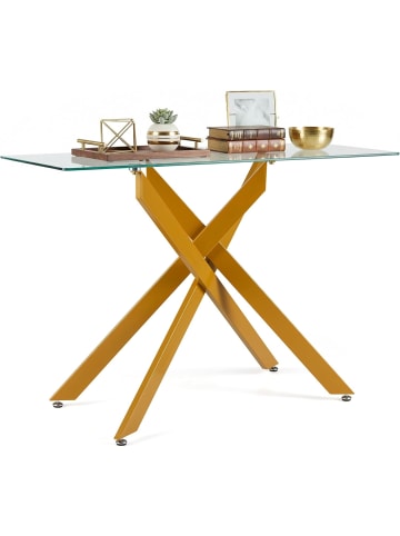 COSTWAY Konsolentisch aus gehärtetem Glas 115 x 45 x 78 cm in Gold