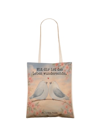 Mr. & Mrs. Panda Tote Bag Turteltauben Liebe Design mit Spruch in Weiß