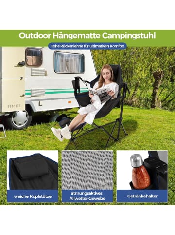 COSTWAY Campingstuhl mit Fußstütze in Schwarz