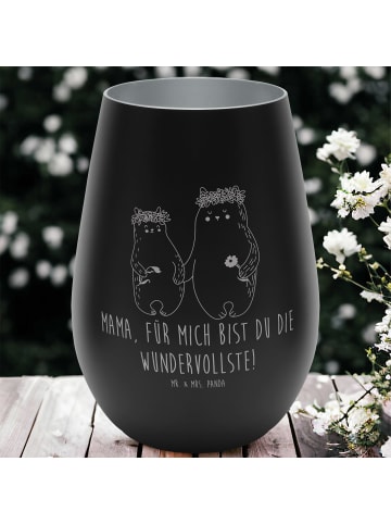 Mr. & Mrs. Panda Gold Windlicht Bären mit Blumenkranz mit Spruch in Schwarz