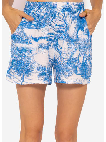 SASSYCLASSY Musselin Shorts mit Print in Hellblau I Weiß