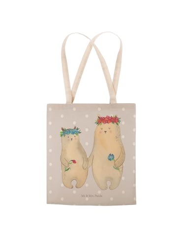 Mr. & Mrs. Panda Tote Bag Bären mit Blumenkranz ohne Spruch in Grau Pastell