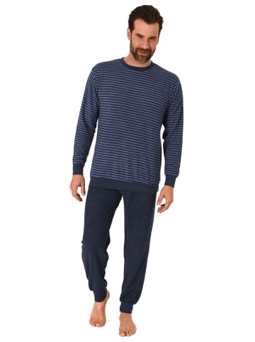 NORMANN Frottee Schlafanzug Bündchen Streifen - 67678 in blau