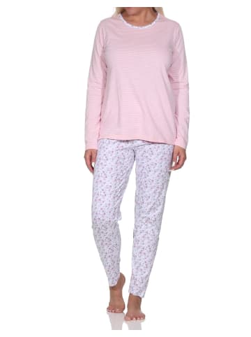 NORMANN Verspielte langarm Schlafanzug Pyjama floralen Muster - 79804 in rosa