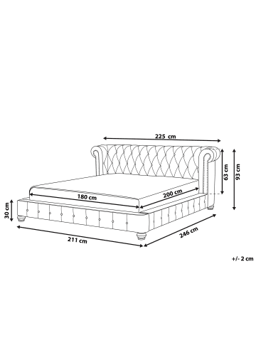 Beliani Doppelbett CAVAILLON in Grau - (W) 225 x (H) 93 x (L) 246 cm