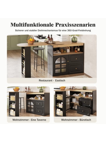ABRIHOME Bartisch mit 2 Schubladen in Schwarz - drehbarer Sideboardschrank mit Regalen 