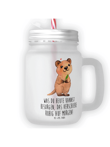 Mr. & Mrs. Panda Trinkglas Mason Jar Quokka Happy mit Spruch in Transparent