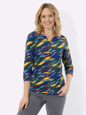 Sieh an! 3/4-Arm-Shirt in royalblau-ocker-bedruckt