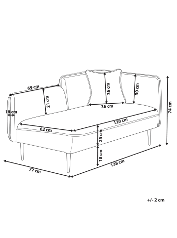 Beliani Chaiselongue CHEVANNES Grün/Schwarz - (W) 138 x (H) 74 x (L) 77 cm rechtsseitig
