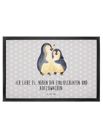 Mr. & Mrs. Panda Fußmatte Pinguine Einschlafen mit Spruch in Grau Pastell