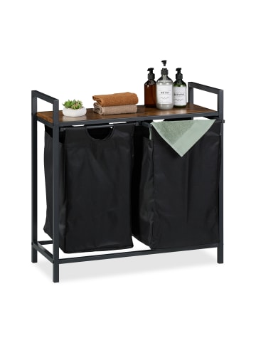 relaxdays Wäschekorbregal in Schwarz/ Braun - (B)73 x (H)72 x (T)33 cm