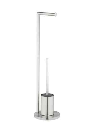 Wenko Toilettenpapier- und Bürstenhalter 2-in-1 FERLA in Mattsilber, 18 x 69,5 x 18 cm