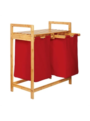 Lumaland Wäschekorb Bambus 73x64x33cm rot 2 Wäschesäcke ausziehbar rot