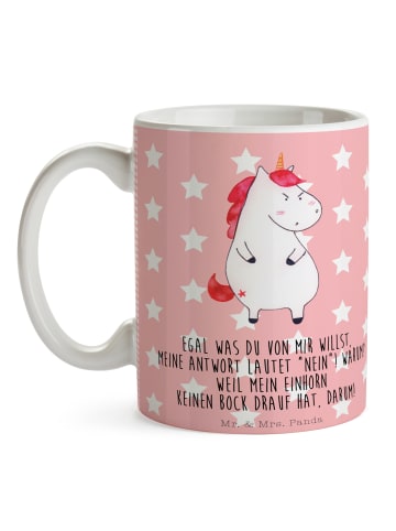 Mr. & Mrs. Panda Becher Einhorn Wut mit Spruch in Rot Pastell