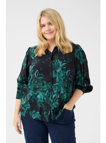 KAFFE curve Langarm - Hemd KCmona Regular fit in Black/Green Painted Flower