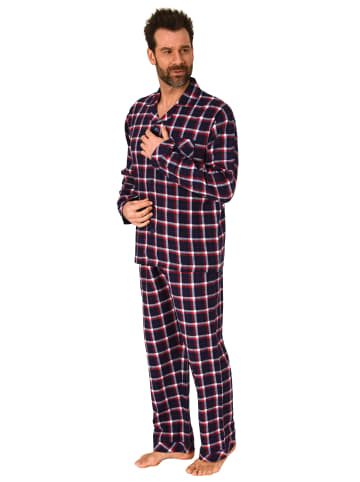 NORMANN Durchknöpfbare FlanellPyjama KaroMuster - 75010 in marine