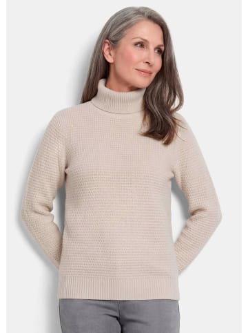 GOLDNER Kurzgröße: Rollkragenpullover in Reiskornoptik in stein
