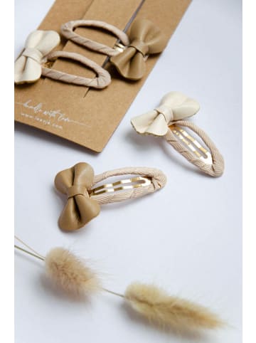 leevje Haarspangen Vegan Leather Bows' in beige