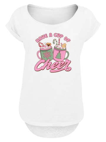 F4NT4STIC Long Cut T-Shirt Have a Cup of Cheer Weihnachten in weiß